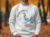 White sweatshirt with Loch Raven Maryland map and compass graphic.