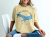 T-shirt featuring a blue map of Harlan County Lake with a compass rose design.