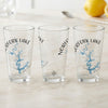 Three clear glasses with Norfork Lake map and compass graphic.