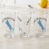 Three clear glasses with Lake Berryessa map and compass rose design.