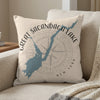 Pillow with Great Sacandaga Lake map, compass, and "New York" text.