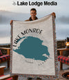 Woven blanket with Lake Monroe, Florida map design and "Lake Monroe Florida" text.