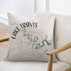 Light beige pillow with "Lake Travis Texas" text and a compass rose design.