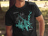 Black t-shirt featuring a teal map of Carters Lake, Georgia with compass rose.