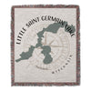 Woven blanket featuring Little Saint Germain Lake map with compass rose and Wisconsin text.