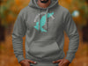 Grey hoodie with a teal map of Ross Barnett Lake and compass design.