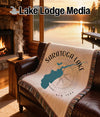 Woven blanket with Saratoga Lake map, compass, and "New York" text.