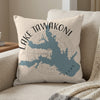 Pillow with blue Lake Tawakoni map graphic and "TEXAS" text.