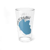 Glass with blue map of Hauser Lake, Idaho, and compass rose design.