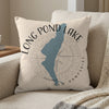 Pillow with blue New Hampshire lake outline and text "Long Pond Lake New Hampshire".