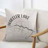 Throw pillow with Wheeler Lake Alabama map design on a compass rose.