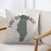 Pillow with Lake Winnebago map outline and compass design, Wisconsin.