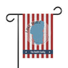 Garden flag with red and white stripes, Lake Tahoe map, and "The Smith Family."