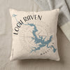 Cream pillow with Loch Raven Maryland map and compass rose design.
