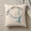 Pillow with Lake Hartwell Georgia map, compass rose, and text.