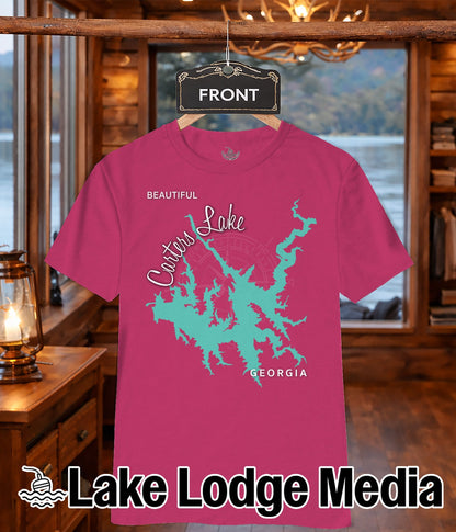 Fuchsia t-shirt with Carters Lake Georgia map design.