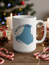 White mug with blue Emerald Lake map graphic and "CANADA" text.