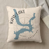 Pillow with blue Kaw Lake map design and "OKLAHOMA" text.