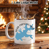 White mug with blue Herb Parsons Lake map and Tennessee text.