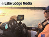 Man in boat with fishing screen, text "Lake Lodge Media" and "Lake Norman Life" logo.