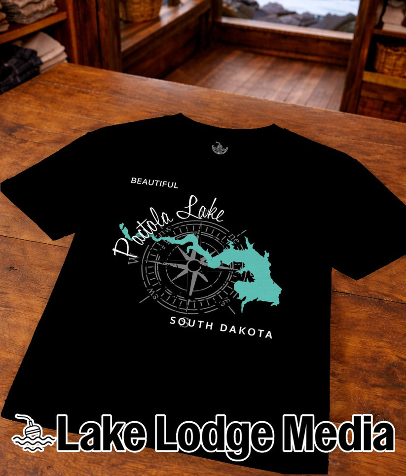 Black t-shirt with "Patoka Lake South Dakota" and compass design.