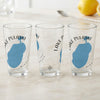 Three clear glasses feature a blue map of Lake Pulaski, Minnesota with a compass rose design.