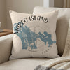Pillow with blue Marco Island map graphic and text "Marco Island Florida".