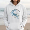 White hoodie with a graphic of Green River Lake, Kentucky, and a compass rose.