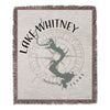 Woven blanket with Lake Whitney map, compass rose, and text "LAKE WHITNEY TEXAS."