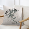 Pillow with Chatuge Lake map, compass rose, and "North Carolina" text.