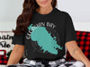 Black t-shirt with Georgian Bay map illustration and compass graphic.