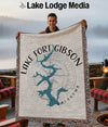 Throw blanket featuring Lake Fort Gibson map design and Oklahoma text.