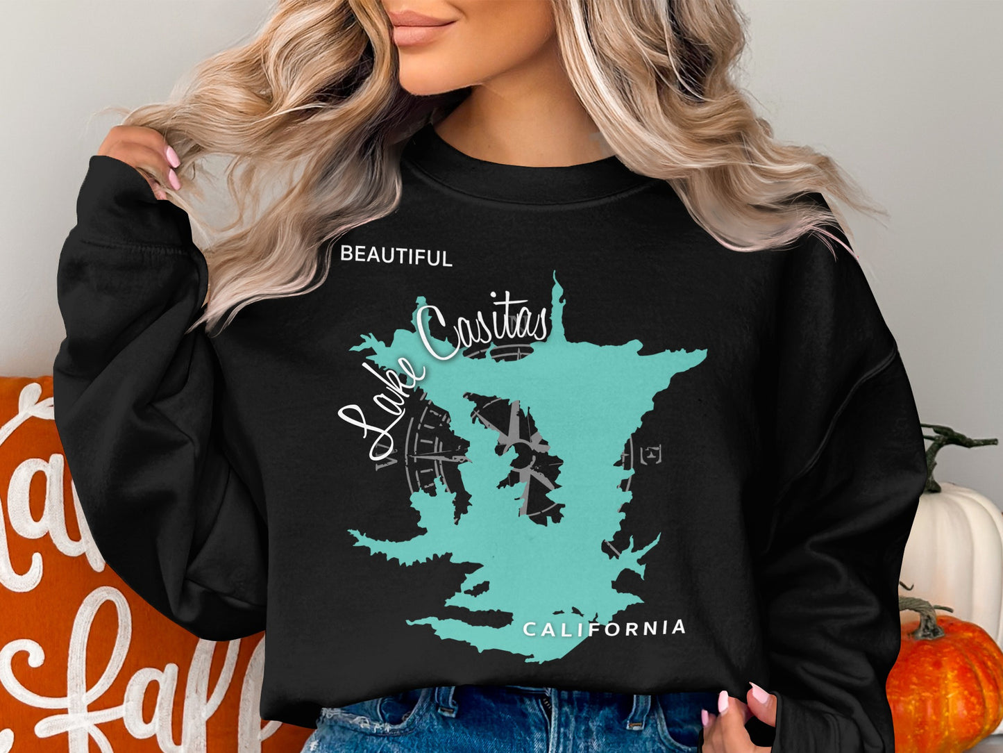 Lake Casitas California Map Design T-Shirt or Sweatshirt