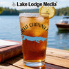 Glass of iced tea with "North Channel" text and lake map graphic.