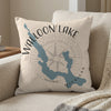 Decorative pillow featuring a blue map of Walloon Lake, Michigan with a compass rose.