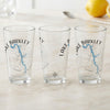 Three clear glasses with "Lake Barkley Kentucky" map design and compass graphic.