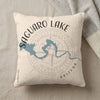 Cream pillow with "Saguaro Lake Arizona" and a blue lake map design.