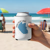 White can cooler held on a beach, with "Hauser Lake Idaho" graphics.