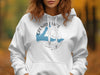 White hoodie with Grenada Lake Mississippi graphic and compass design.