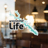 Greenwood Life sticker with lake outline and copyright text at bottom.
