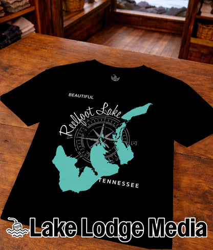 Black t-shirt with "Beautiful Reelfoot Lake Tennessee" and a turquoise lake outline.