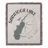 Saratoga Lake map design with compass rose on a fringed throw blanket.