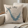 Castaic Lake California map on a cream textured pillow with compass graphic.