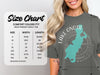 Comfort Colors 1717 adult tee size chart with width and length measurements in inches.