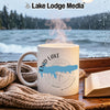 White mug with "Enid Lake Mississippi" map and compass design.