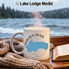 White mug with "Walden Pond Massachusetts" design and steam.