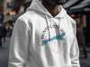 White hoodie with "Huntington Lake California" text and lake graphic.