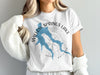White t-shirt with blue Willow Springs Lake map and compass graphic.