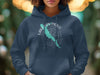 Navy blue hoodie with Lake San Pablo California map graphic and compass design.