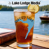 Glass with iced tea, lemon slice, "Shford Lake" map, and "Lake Lodge Media" logo.